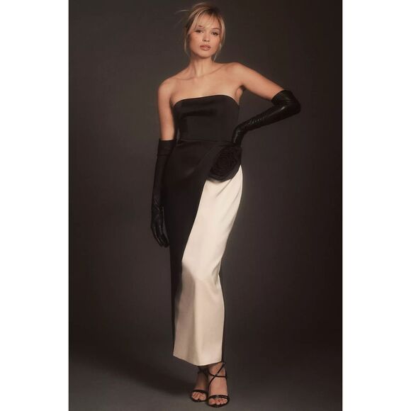 NWT Ronny Kobo Pradova Strapless Two-Tone Satin Crepe Midi Dress Size Small $568 - Picture 1 of 10